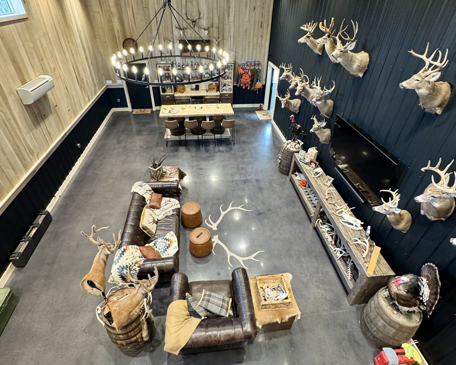 inside a client's hunter themed barndominium