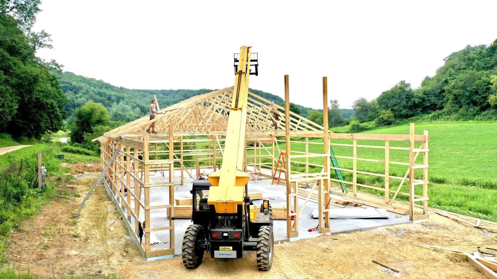 Post Frame Construction Hunting Cabin being built by Everlast Structures
